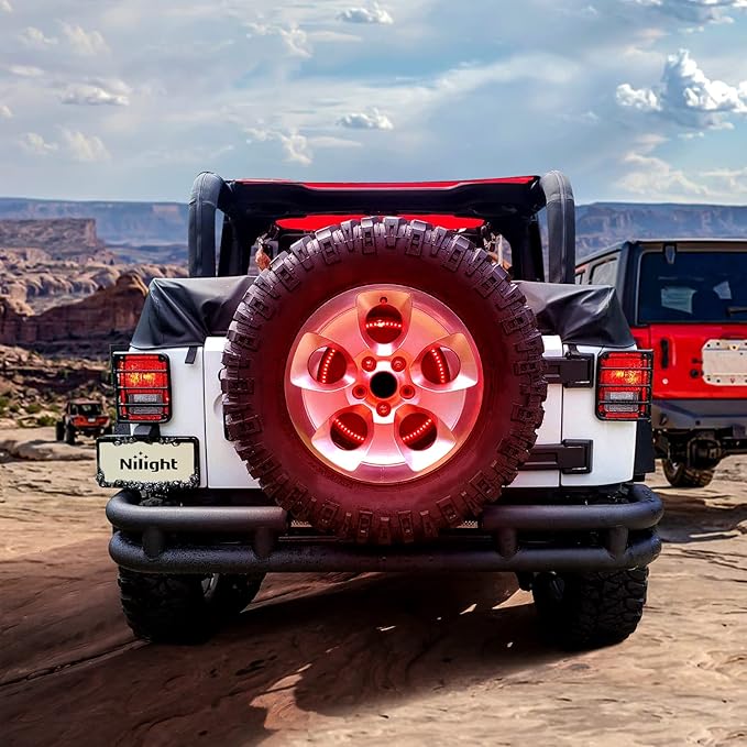 Nilight Spare Tire Brake Light Wheel Light 3rd Third Brake Light Rear lights for Wrangler 2007-2018 JK JKU YJ TJ Red Light