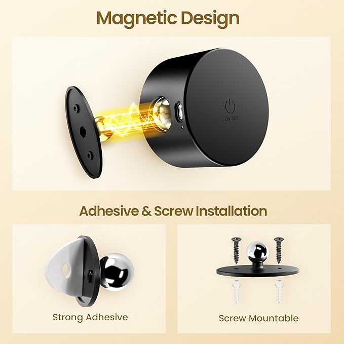 Wall Mounted Lamp LED Wall Lights with Rechargeable Battery Operated, 3 Color Temperatures & 3 Brightness Levels 360°Rotate Magnetic Ball, Cordless Sconces for Reading Bedroom Bedside,Black-1 Pack