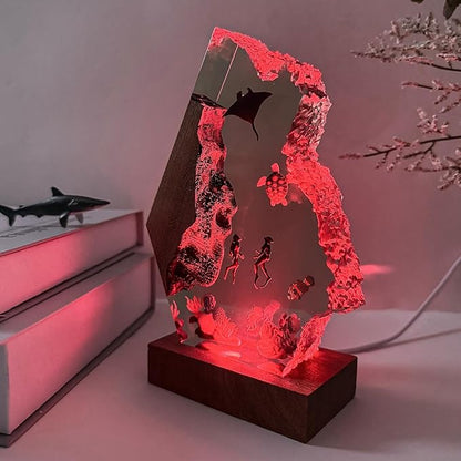 Epoxy Scuba Diver Ocean Resin Lamp, Handmade Resin Night Light with USB Port, Multi-Color LED Light, Ideal Home Bedroom Decor, Scuba Diver Gift for Birthday Holiday, Unique Gifts for Him Kids (6"x4")