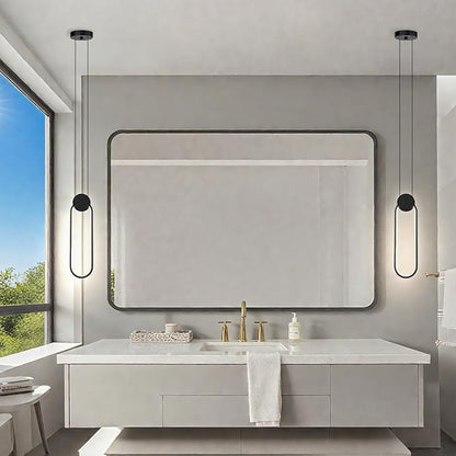 Modern Pendant Lights 2 Pack, Black LED Pendant Light 4000K Bright White Adjustable Height Oval Pendant Light Fixtures for Bedroom Bathroom Kitchen Island
