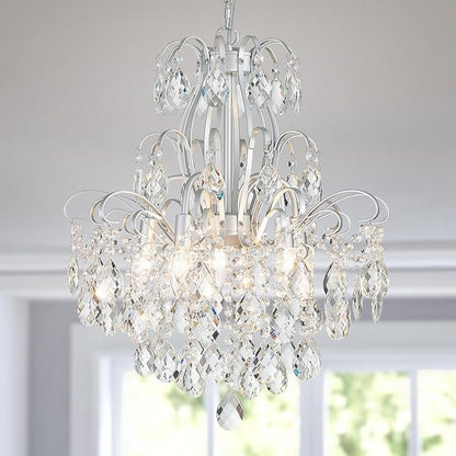WUZUPS 5-Light Crystal Candle Chandelier Pendant Ceiling Modern Lighting Fixture for Bedroom Hallway Bar Kitchen Bathroom, H 22.8" W19.7, E12 Base, Silver