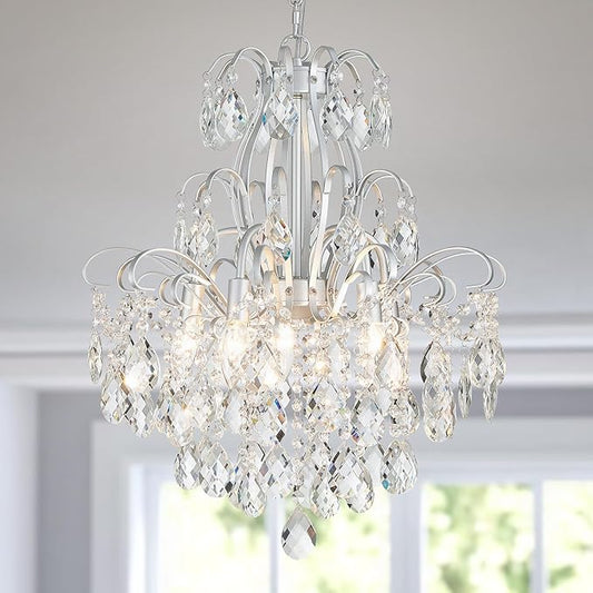 WUZUPS 5-Light Crystal Candle Chandelier Pendant Ceiling Modern Lighting Fixture for Bedroom Hallway Bar Kitchen Bathroom, H 22.8" W19.7, E12 Base, Silver