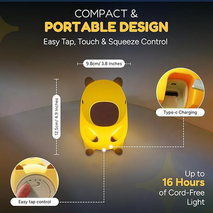 Cute Fox Night Light for Kids, Silicone Baby Nursery Night Light, Rechargeable Touch Lamp with Timer & Dimmable Warm Light for Bedroom Decor, Cute Animal Lamp (Capybara)