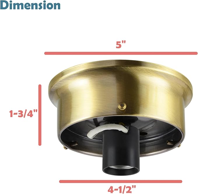 Aspen Creative 22105-07-1, Flush Mount Ceiling Fixture Shade Holder Kit in Antique Brass Finish 4-1/2" Fitter, 5" Diameter x 1-3/4" Height