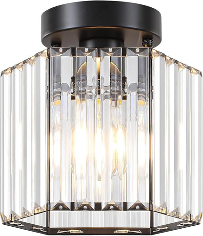 TOULMJ 2 Pack Crystal Semi Flush Mount Ceiling Light, Hallway Light Fixture Modern Black Kitchen Lighting Fixtures Close to Ceiling Lights for Bathroom Entryway Bedroom Foyer Laundry Room