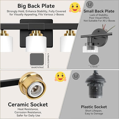 5-Light Bathroom Light Fixtures, 31" Modern Vanity Lights Over Mirror with Milky White Glass Shade, Black & Gold Light Fixture, Classic Wall Light Fixture for Mirror Living Room Cabinet Bedroom Porch