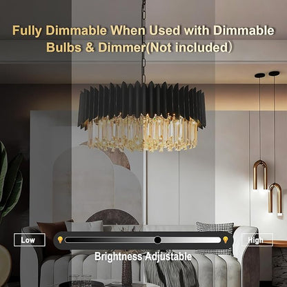 Modern Black Crystal Chandelier 24" 10-Light 5-Tier K9 Crystal Round Pendant Light Large Crystal Chandeliers for Dining Room Living Room Kitchen Island