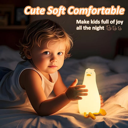 Anywin Lying Flat Duck Night Light, Cute Light Up Duck Soft Silicone Nursery Night Lamp with Touch Control & Rechargeable & Timer & Dimmer for Kids, Birthday Festival New-Born Gifts for Baby Kids