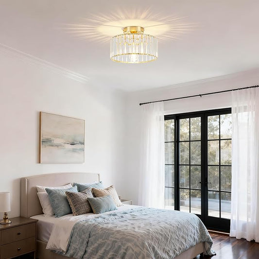 Mayful Modern Crystal Ceiling Light,Gold Seim Flush Mount Lighting Fixtures,Round Hallway Light Fixtures for Entryway Bedroom Kitchen Laundry Room,11 Inch