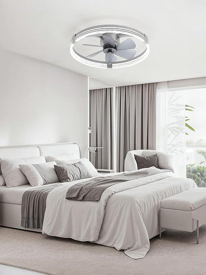 ZMISHIBO Low Profile Ceiling Fans with Lights, Flush Mount Modern Ceiling Fan and Remote Control, 23" LED Ceiling Fans, Stepless Dimmable 3 Colors and 6 Speeds (Grey, 23")