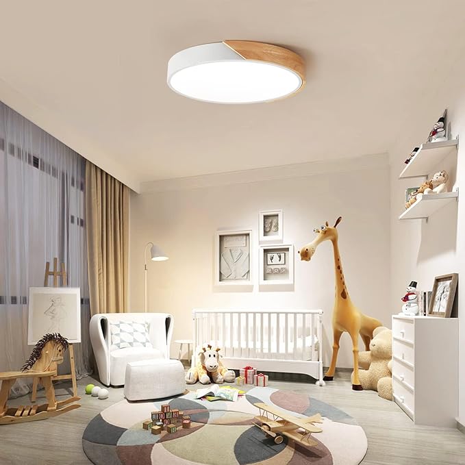 Modern LED Ceiling Light, Minimalist Wood Flush Mount Ceiling Light Fixture, 4000K Not Dimmable, Circle Lighting Lamp with Acrylic Lampshade for Bedroom Dining Room Laundry (White, 15.8'')