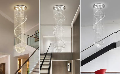 AGV LIGHTING Crystal Spiral Raindrop Chandelier, Modern Pendant Lighting with 7-Lights, H79 x D24 Large Chandelier