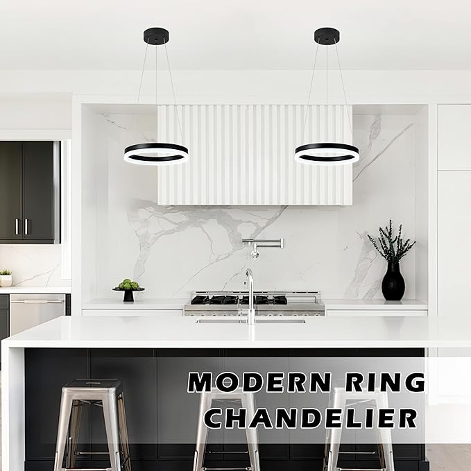 12" Black Led Ring Chandelier Ring Modern Led Chandelier 3 Pack Modern Pendant Lights Led Pendant Lights Adjustable Height Light Contemporary Light Fixture for Kitchen Island Dining Room