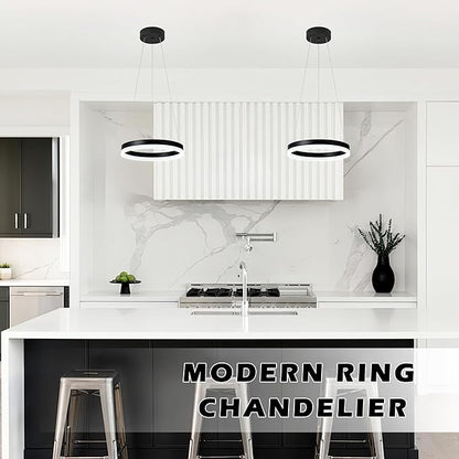 12" Black Led Ring Chandelier Ring Modern Led Chandelier 3 Pack Modern Pendant Lights Led Pendant Lights Adjustable Height Light Contemporary Light Fixture for Kitchen Island Dining Room
