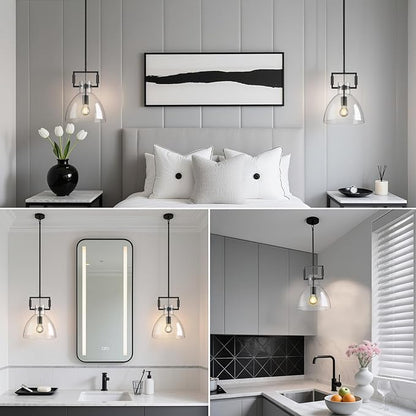 Mondern Large Black Kitchen Island Pendant Light, 10 '' W 1-Light Glass and Brass Island Pendant Lights,Farmhouses Pendant Light, for Kitchen,Bathroom
