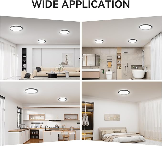WKONCLDY 3200lm LED Flush Mount Ceiling Light, Super Slim 12 inch LED Ceiling Light, 5000K LED Ceiling Light for Bedroom, Living Room, Dining Room (Black, One Pack)