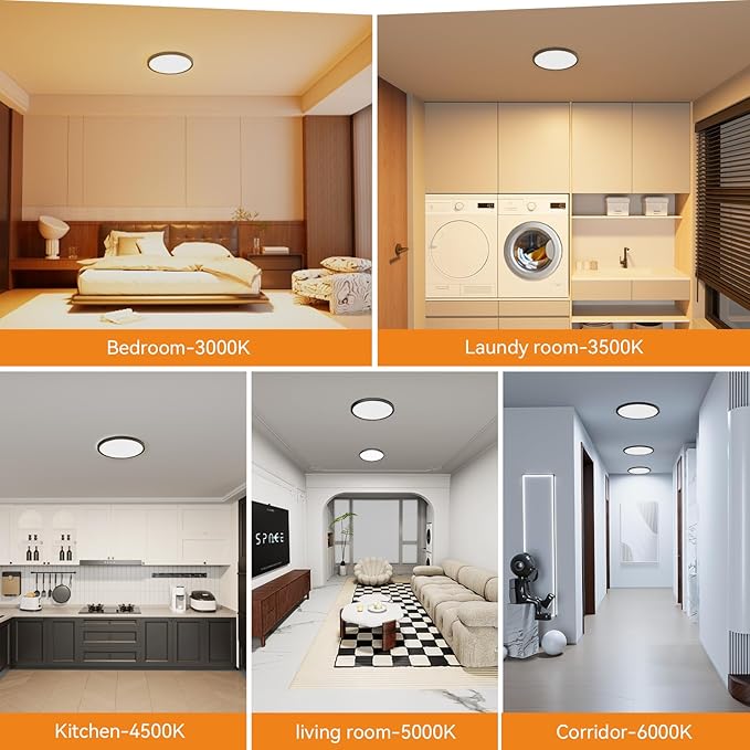 WKONCLDY 7.5Inch LED Ceiling Lights, 5 Colors Selectable (3000K/3500K/4500K/5000K/6000K) Flush Mount Ceiling Lights, Super Slim LED Ceiling Light Fixtures 0.87Inch for Living Room