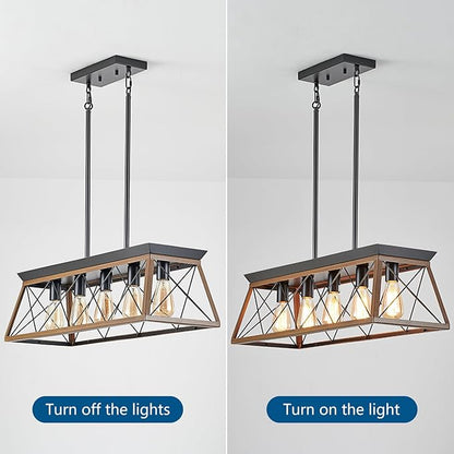 5-Light Dining Room Chandelier Over Table, Farmhouse Kitchen Island Lighting, Adjustable Height Chandeliers for Kitchen, Dining Room Table Walnut