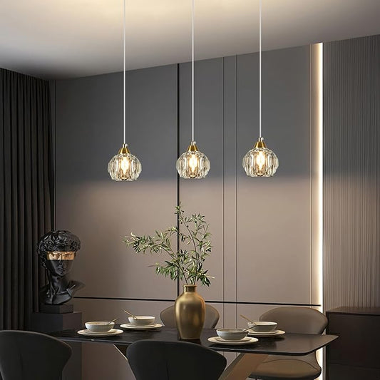 Weesalife Crystal Chandeliers for Dining Room Lights Fixture Over Table, 3 Pack Gold Modern Pendant Light Fixture，Crystal Pendant Lighting for Kitchen Island Bathroom Bar