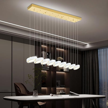 Rectangular Crystal Chandelier for Dining Room Pendant Chandelier for Kitchen Modern Linear Crystal Chandeliers Over Table Gold 9 Lights