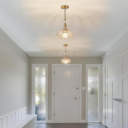 3-Light Pendant Light Fixture,Vintage Gold Farmhouse Chandelier for Kitchen,Adjustable Amber Glass Ceiling Hanging Lighting for Hallway Bedroom Entryway Dining Room Islan