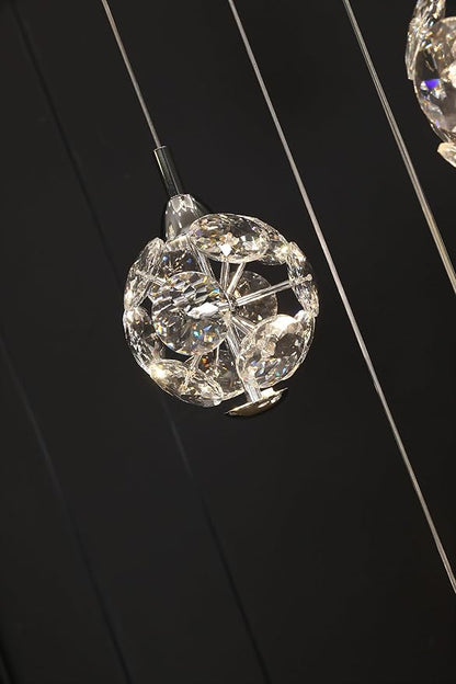 10-Light High Ceilings Long Chandeliers Modern Crystal Staircase Chandelier Hanging Flush Mount Lighting Fixtures for Spiral Staircase,Foyer,Entryway