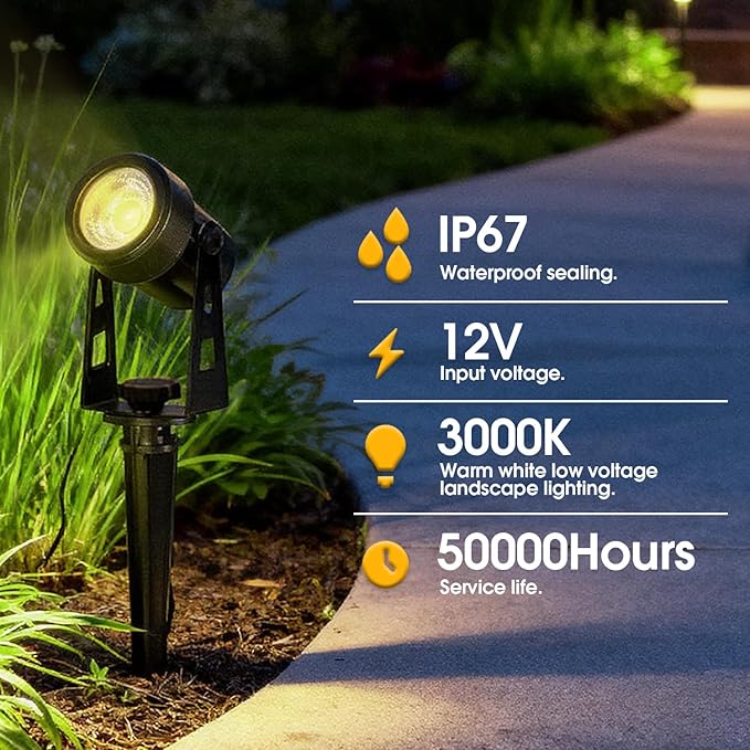 CPLIRIS Outdoor Landscape Lighting Outdoor Spot Lights with Transformer for Yard, Plant, Lawn, Tree, Flags, House, Garden, Fence Use, IP65 Waterproof & Connectable- 3 Pack (3)