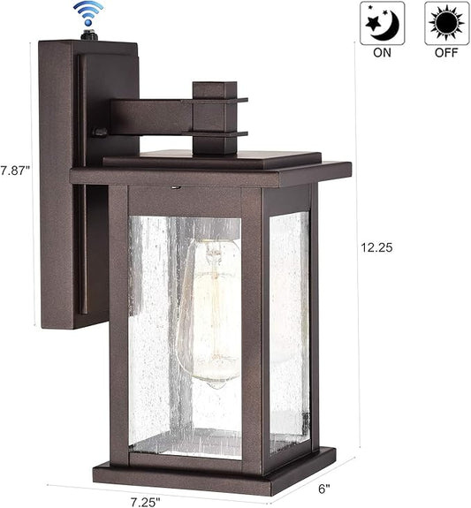 MICSIU 12.25" Dusk to Dawn Outdoor Wall Light, 100W Max Anti-Rust Bronze Exterior Sconce, Seedy Glass 12-Inch Vintage Farm Look Porch Light for Front Door, Garage, Patio