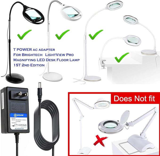 T POWER 19V Charger for Bright tech LightView PRO XL 8061LED LTVEWFL JC484 Superbright Magnifier Floor Lamp Litespan Serie LED 1ST 2nd Edition Clamp Reading Floor Camp Lamp Ac Adapter Supply