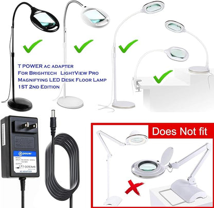 T POWER 19V Charger for Bright tech LightView PRO XL 8061LED LTVEWFL JC484 Superbright Magnifier Floor Lamp Litespan Serie LED 1ST 2nd Edition Clamp Reading Floor Camp Lamp Ac Adapter Supply