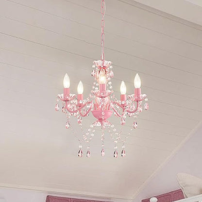 Small Pink Chandelier for Girls Room 5 Light Pink Acrylic Crystal Chandeliers Small Kids Chandelier for Bedroom