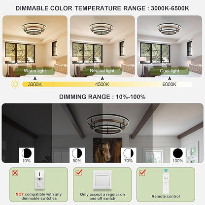 Benkut Modern LED Chandelier Black Dimmable 3 Ring Pendant Light for Dining Room, Kitchen Chandelier Circular with Remote Control Flush Mount High Ceiling Light for Living Room, 3000K-6500K
