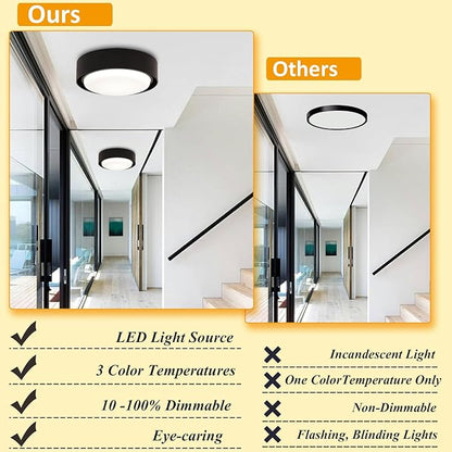 Black Flush Mount Ceiling Light, 12 Inch LED Metal Light Fixture, 3000K 4000K 5000K Dimmable Modern Lighting Fixture Ceiling for Bedroom Hallway Kitchen Bathroom