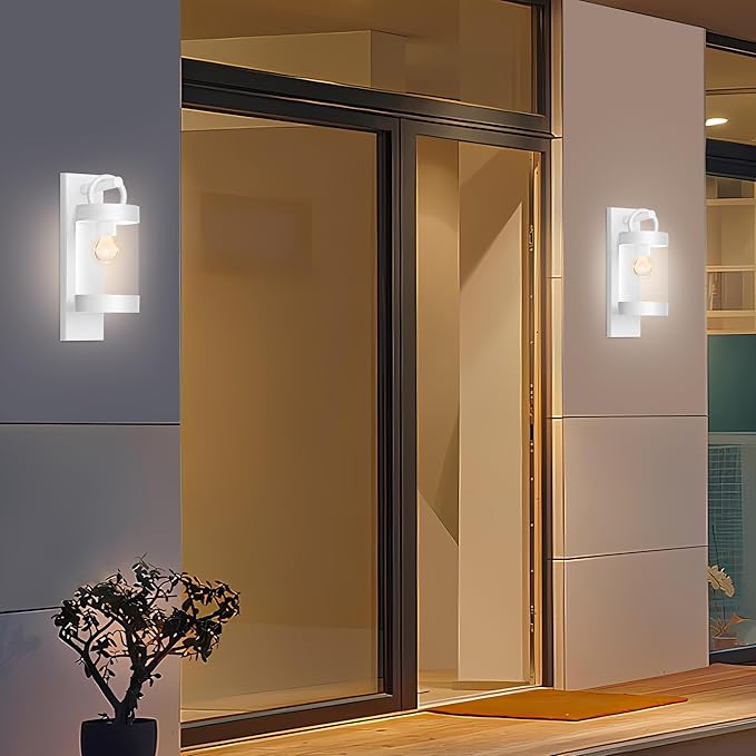 Porch Light White Dusk to Dawn Outdoor Wall Light, 13in Large Exterior Lighting Fixture for House Garage Front Door, Waterproof Outside Hanging Lamp E26 Wall Mount Lantern (Bulb Not Included)