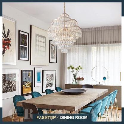 9-Tier K9 Crystal Chandelier 16 Lights Luxury Gold Light Fixtures 24" Crystal Pendant Ceiling Lighting for Living Room Dining Room Foyer Bedroom Kitchen, E12
