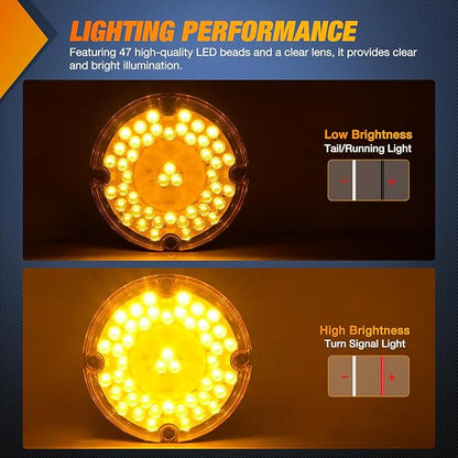 Nilight Tail Light 2PCS 7Inch Round 47 LED Amber with Inner Reflex Lens Marker Clearance Turn Signal Running Taillight IP67 Waterproof for Trailer Truck Pickup Camper RV BUS