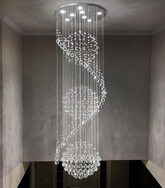 D24'' x H78'' Crystal Chandelier for Entryway High Ceiling Chandeliers Glam Chandelier Modern Large Raindrop Chandeliers LED Dimmable Light Fixtures for Staircaes Foyer Living Room