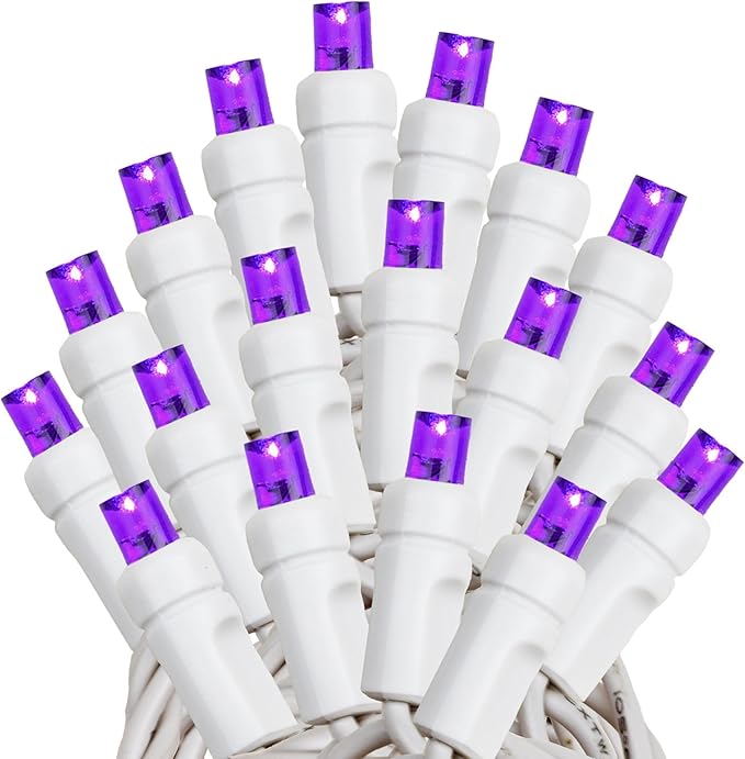 Novelty Lights 11ft Christmas String Lights, 50 Purple LED Bulbs on White Wire, 2.5" Spacing, Connectable Indoor Outdoor Commercial Grade Lighting for Holidays Patio Weddings