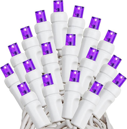 Novelty Lights 25ft Christmas String Lights, 50 Purple LED Bulbs on White Wire, 6" Spacing, Connectable Indoor Outdoor Commercial Grade Lighting for Holidays Patio Weddings