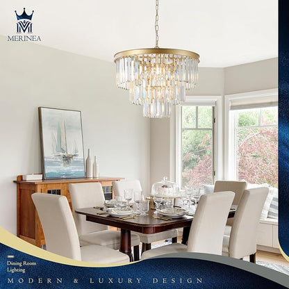 Gold Crystal Chandeliers Modern Round 20" Chandelier 7 Lights Ceiling Pendant Light Fixture Luxury 3-Tier K9 Crystal Lighting for Living Room Dining Room Bedroom Kitchen Foyer