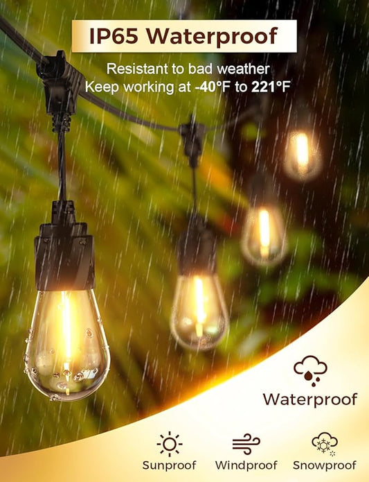 XMCOSY+ 96FT Outdoor String Lights, Patio Lights Outdoor Waterproof with 32 Shatterproof Bulbs, LED Hanging Light for Outside Porch Backyard Garden Party Balcony Decor