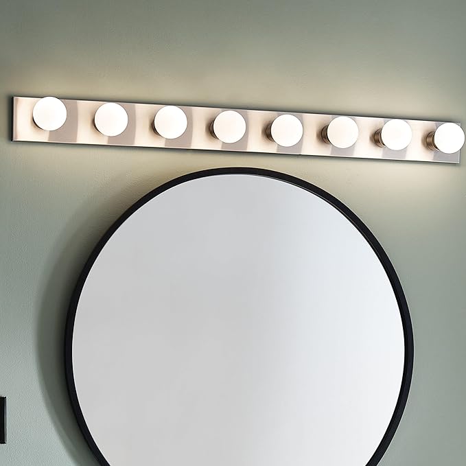 Kichler Linear 48" Bathroom Vanity Light Fixture, 8-Light Modern Brushed Nickel Bath Bar for Bathroom Lighting over Mirror, Transitional Style (48" x 4.25" x 2"), 628NI