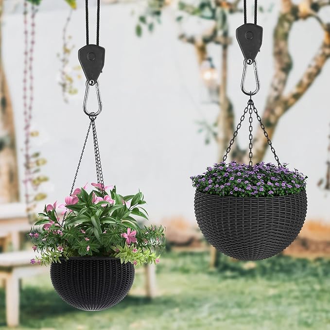 iPower 1/8 Inch Adjustable Grow Light Hangers, 8 Feet Long Heavy Duty Rope Reinforced Metal Gears 150lbs Weight Capacity for Plant Tent, Black, 2 Pairs