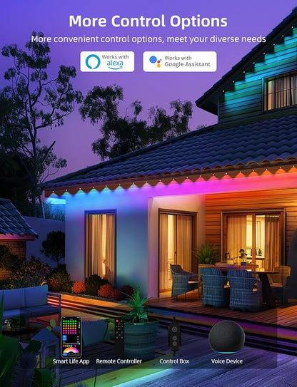 APPECK Permanent Outdoor Lights 100ft with 72 LEDs, DIY Scene Modes, Smart RGBW String Lights Waterproof, App/Remote Control for Easter, Holiday, Alexa/Google Assistant Compatible, Black