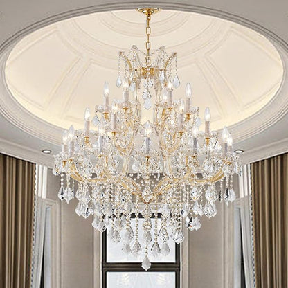 Large Gold Chandelier Light Fixtures - 24 Lights, 3 Layers Modern Crystal Chandeliers for Lobby, Foyer, Entrance Hall, Staircase
