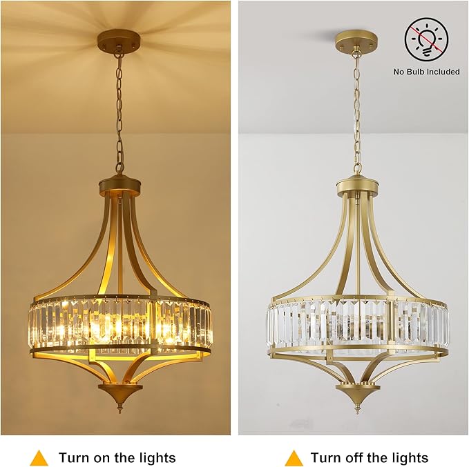 CNRATYE 20" Modern Crystal Chandelier, 5-Light Gold Dinning Room Light Fixtures Over Table, Hanging Round Pendant Chandelier for Kitchen Island Entryway Bedroom Office Bathroom Stairwell