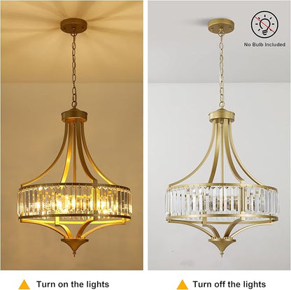 CNRATYE 20" Modern Crystal Chandelier, 5-Light Gold Dinning Room Light Fixtures Over Table, Hanging Round Pendant Chandelier for Kitchen Island Entryway Bedroom Office Bathroom Stairwell