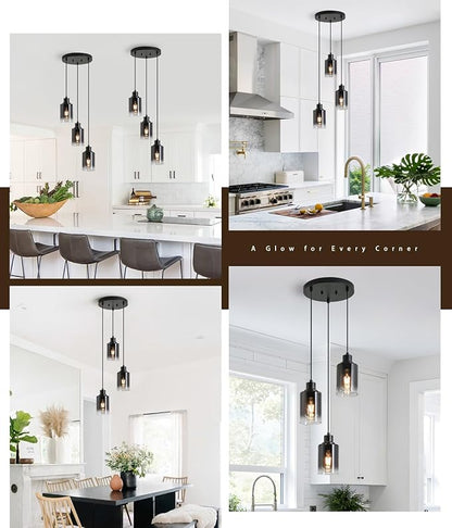 3-Light Black Pendant Lighting, Adjustable Modern Pendant Lights for Kitchen Island, Industrial Cluster Hanging Lights for Dining Table Hallway Bedroom Living Room