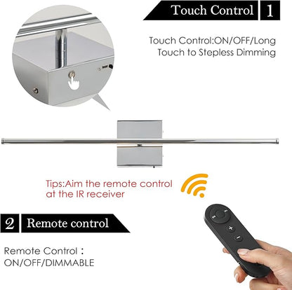 KARTOOSH Battery Operated Wall Sconces with Remote Control, Dimmable Wall Sconces Set of Two, 350°Rotate, 3000K LED Chrome Wireless Wall Light for Living Room, Hallway, Bedroom, 32.2 Inch (2 Pack)