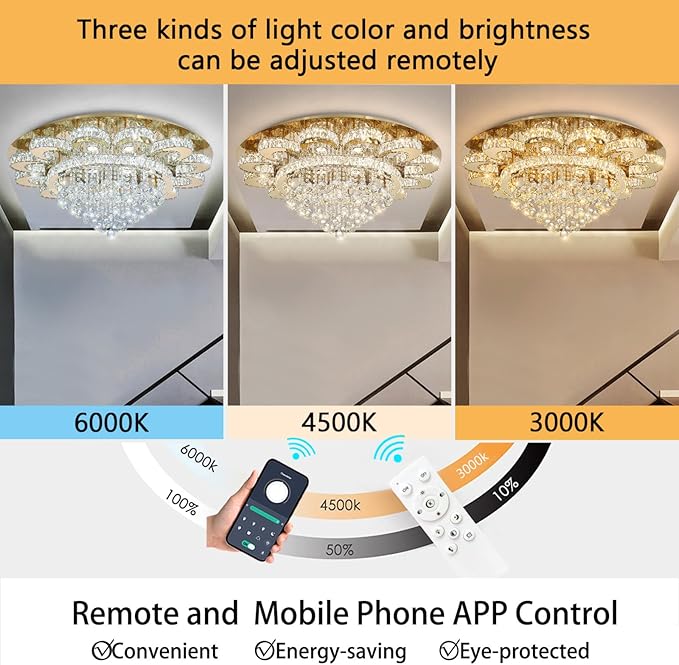 HAIXIANG Modern Chandelier Living Room Light Glam Chandeliers Ceiling Light Fixture Remote Dimmable Lights 40 Inches Luxury Crystal Gold Dining Room Lights